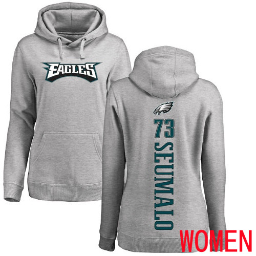 Women Philadelphia Eagles #73 Isaac Seumalo Ash Backer NFL Pullover Hoodie Sweatshirts->nfl t-shirts->Sports Accessory